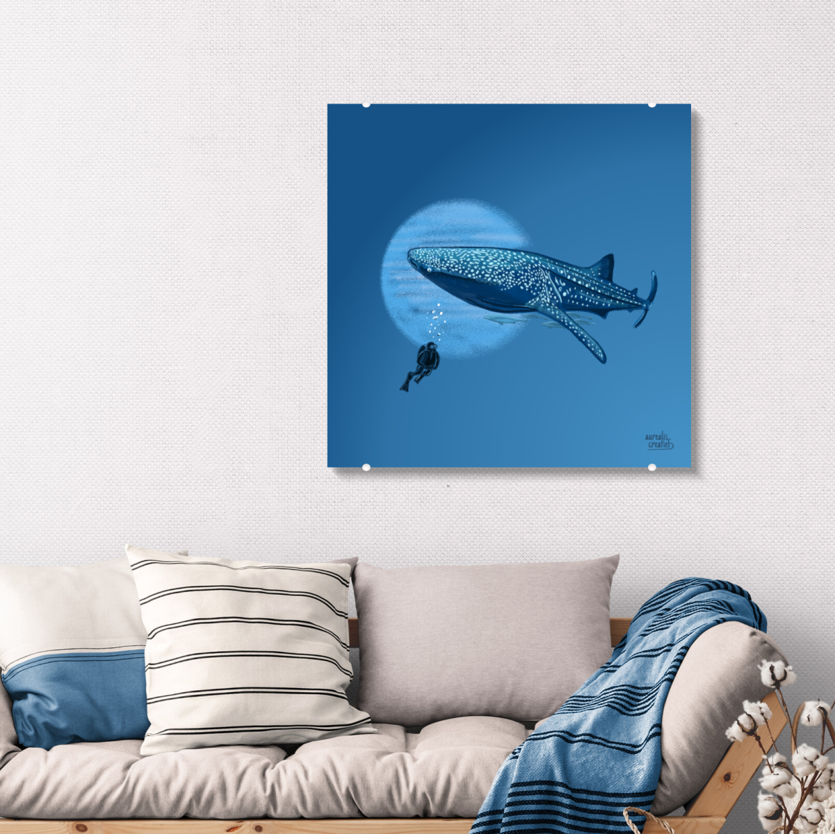 Whaleshark and scuba diver Art Print