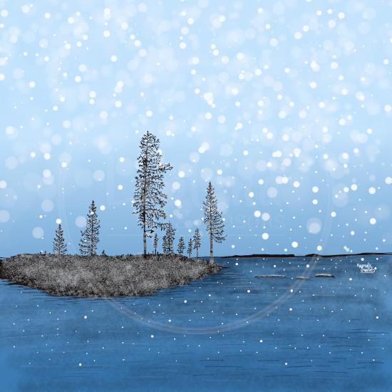 Snowflakes by Aurealis Creatief — first snowflakes falling over an island in Finnish Lapland