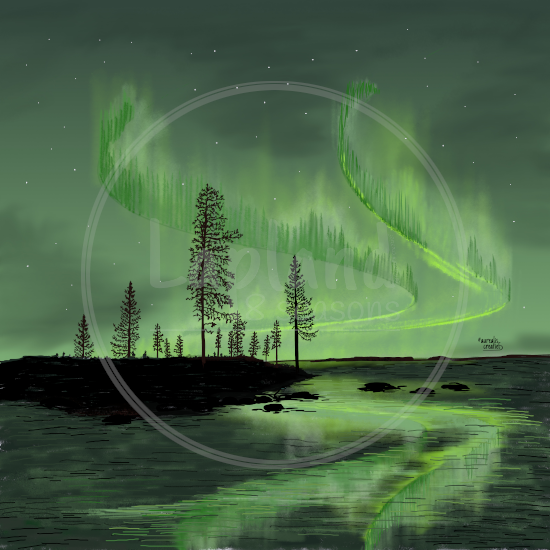 Green reflection by Aurealis Creatief — aurora reflected in dark Lapland river before first snow