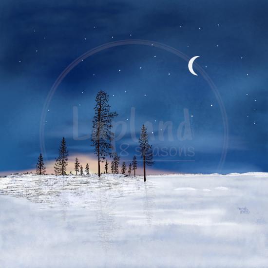 Kaamos by Aurealis Creatief — polar night twilight over moonlit Lapland landscape