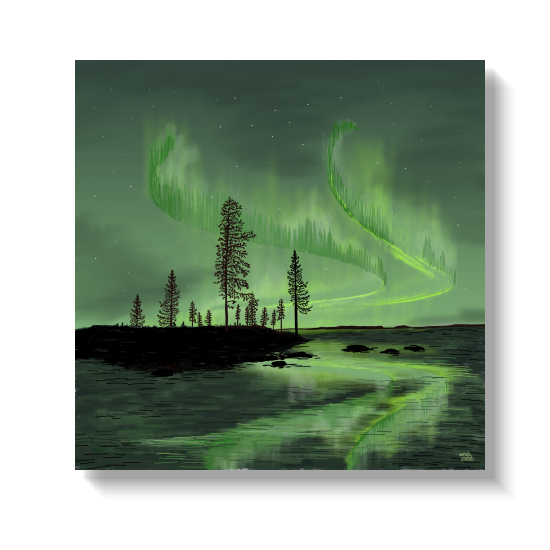 'Green Reflection' by Aurealis Creatief — Northern Lights reflected in a dark Lapland river before the first snow