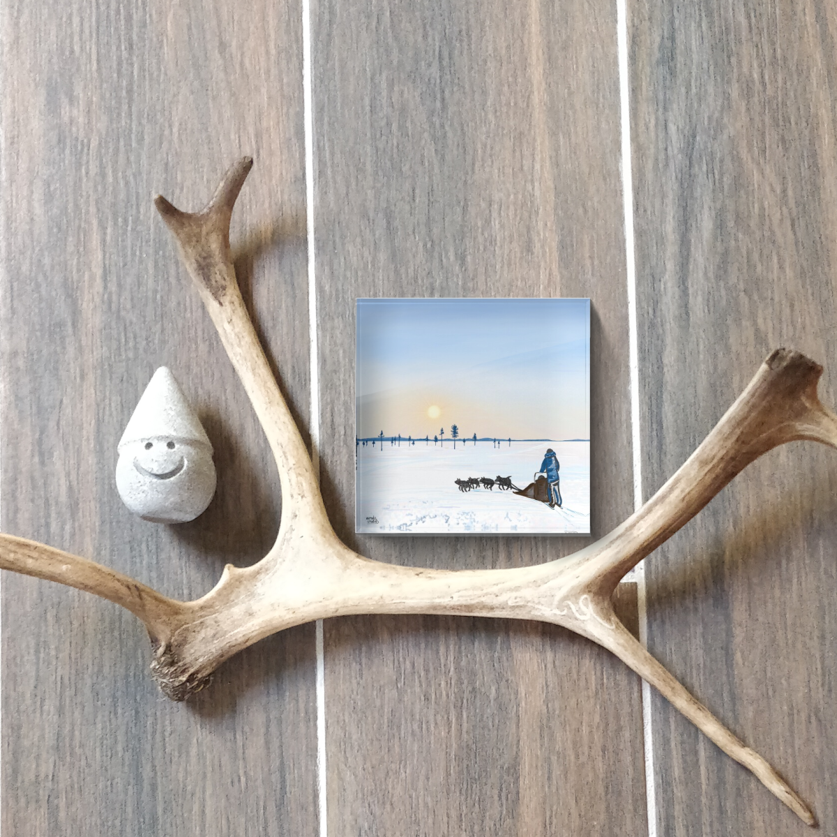 Kunstblokje 'Husky Adventure - Sunrise' uit de Arctic Adventures Kunst collectie van Aurealis Creatief