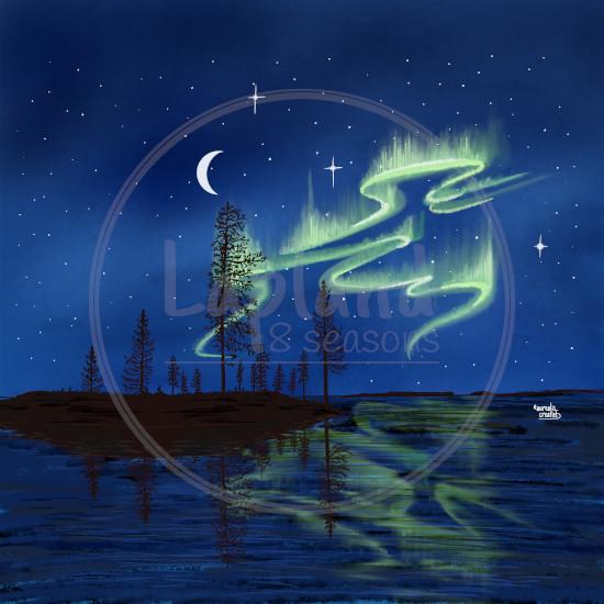 Return of lady Aurora by Aurealis Creatief — first northern lights returning over moonlit Lapland water